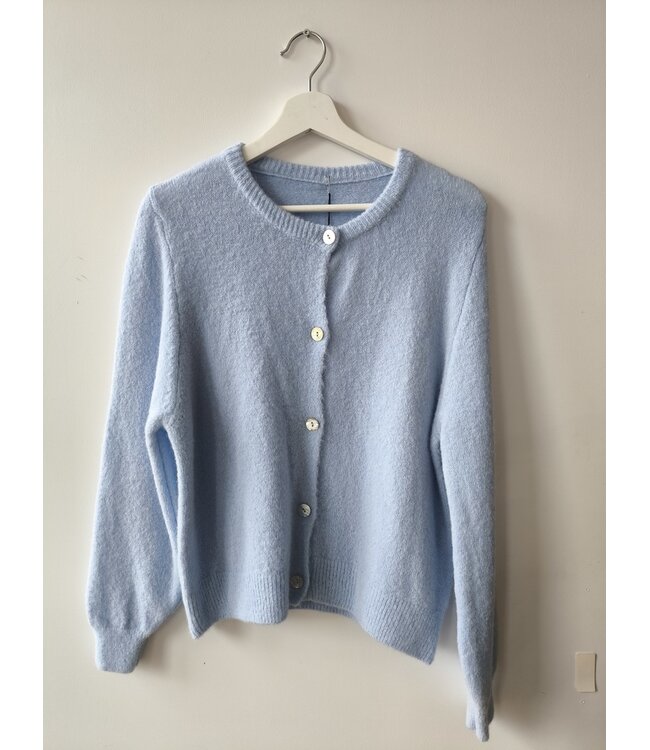 selectedbystijldepartment Cardigan knitted pearl button, Light blue