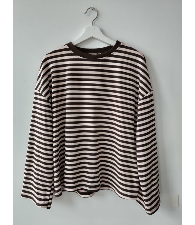 selectedbystijldepartment Longsleeve baggy striped, Brown beige