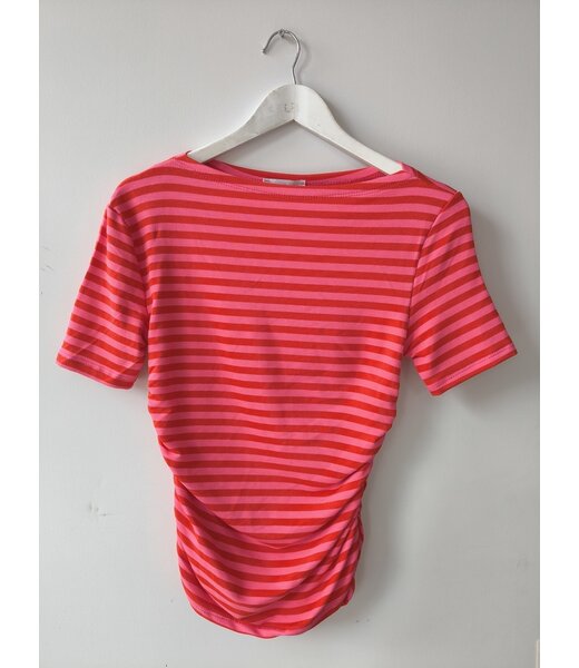 selectedbystijldepartment T-shirt smocked stripes, Pink red