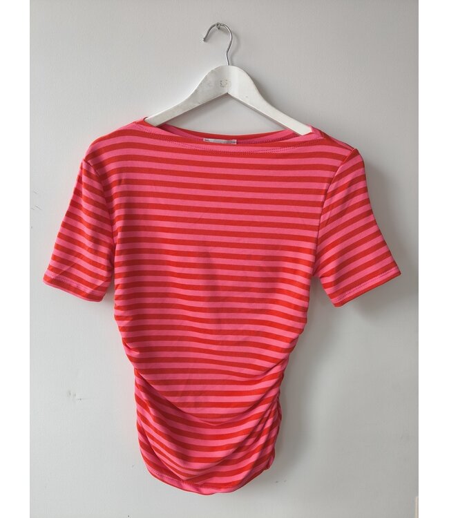 selectedbystijldepartment T-shirt smocked stripes, Pink red