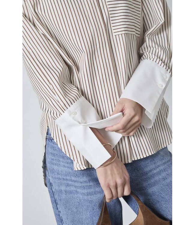 Co'Couture Shirt Avara stripe, Bone/Brown