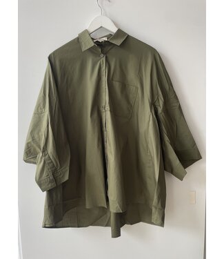 selectedbystijldepartment Blouse wide long midi sleeve cotton, Army