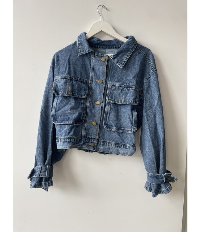 selectedbystijldepartment Jacket denim cropped, Mid blue