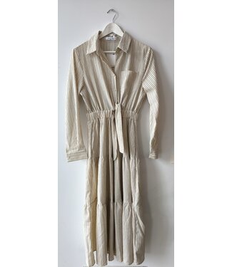 selectedbystijldepartment Dress maxi stripes crincle, Beige grey
