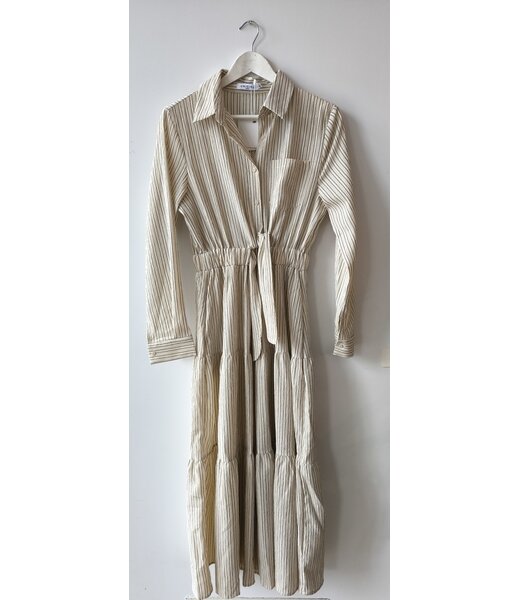 selectedbystijldepartment Dress maxi stripes crincle, Beige grey