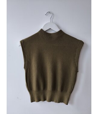 selectedbystijldepartment Top knitted stretch cropped, Olive