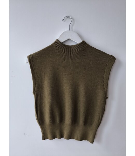 selectedbystijldepartment Top knitted stretch cropped, Olive
