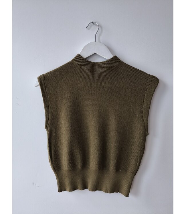 selectedbystijldepartment Top knitted stretch cropped, Olive