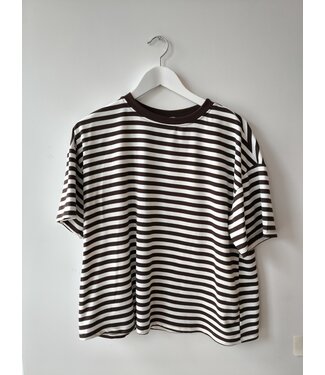 selectedbystijldepartment T-shirt boxy striped, Brown white