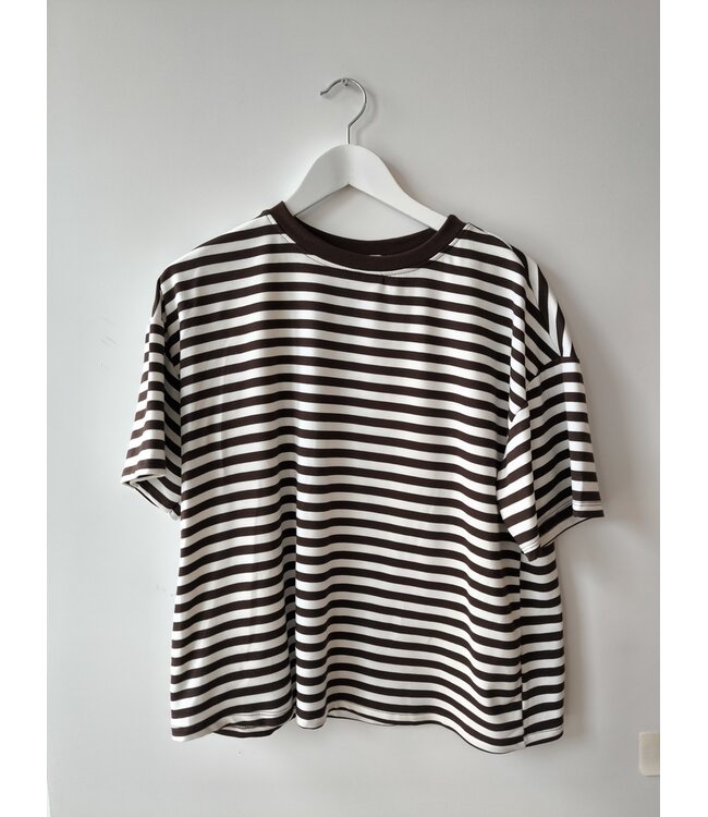 selectedbystijldepartment T-shirt boxy striped, Brown white