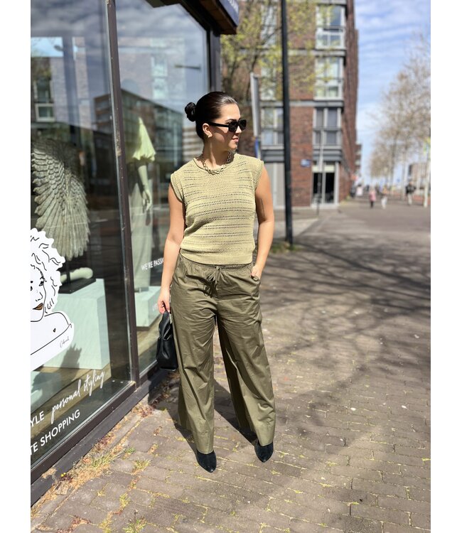 selectedbystijldepartment Pants wide relaxed cotton, Khaki