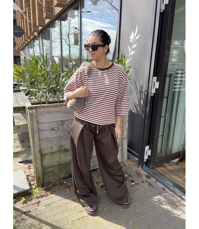 selectedbystijldepartment T-shirt baggy stripes, Brown pink