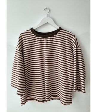 selectedbystijldepartment T-shirt baggy stripes, Brown pink
