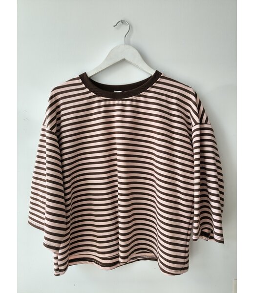 selectedbystijldepartment T-shirt baggy stripes, Brown pink