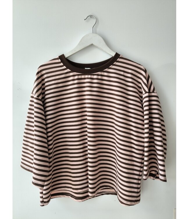selectedbystijldepartment T-shirt baggy stripes, Brown pink