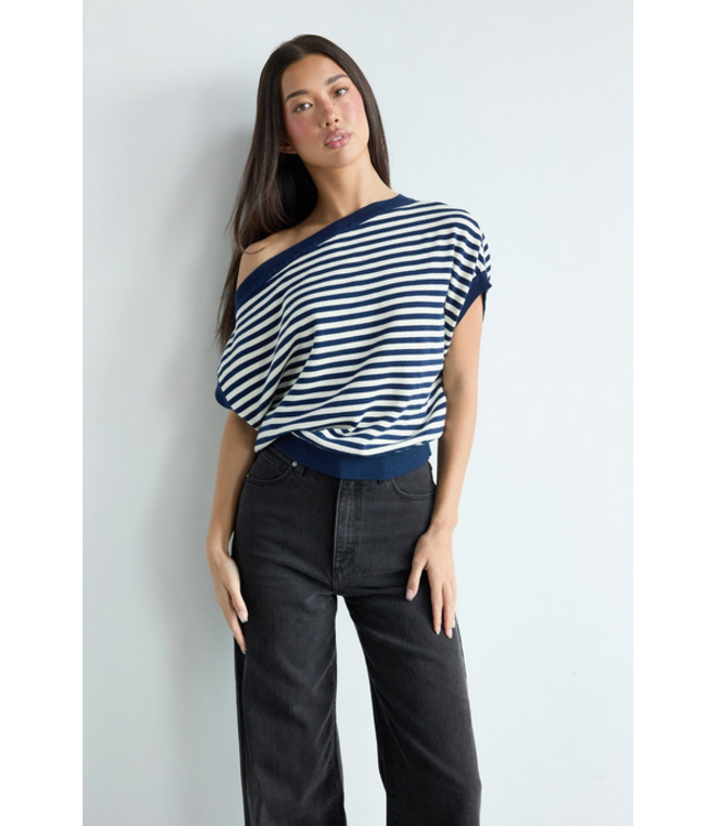 Abrand Top cold shoulder knit, Blue stripe
