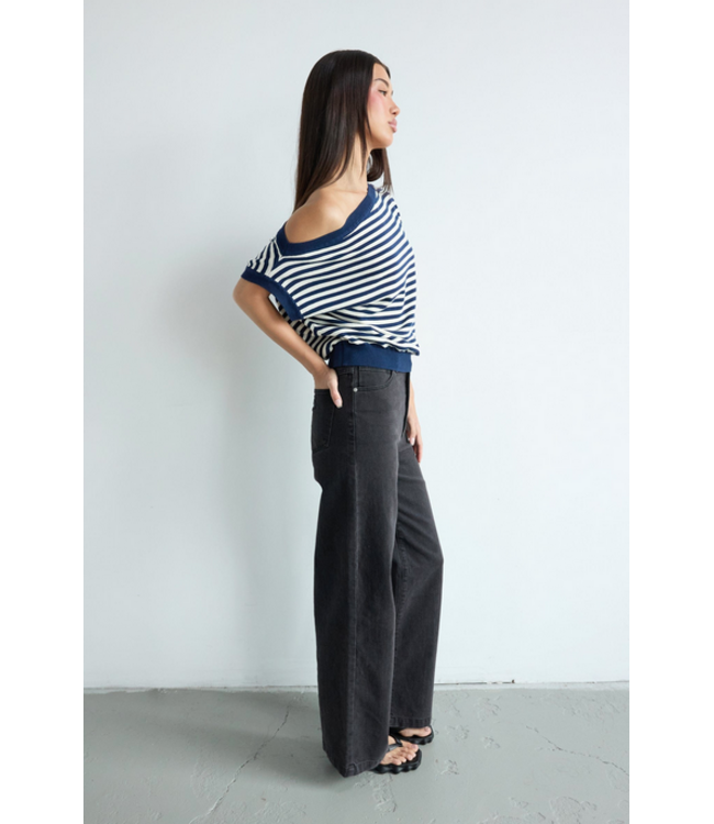 Abrand Top cold shoulder knit, Blue stripe