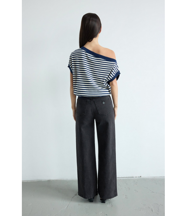 Abrand Top cold shoulder knit, Blue stripe