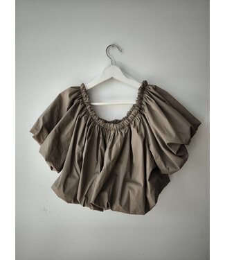 selectedbystijldepartment Top balloon cropped cotton SET, Taupe