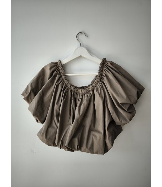 selectedbystijldepartment Top balloon cropped cotton SET, Taupe