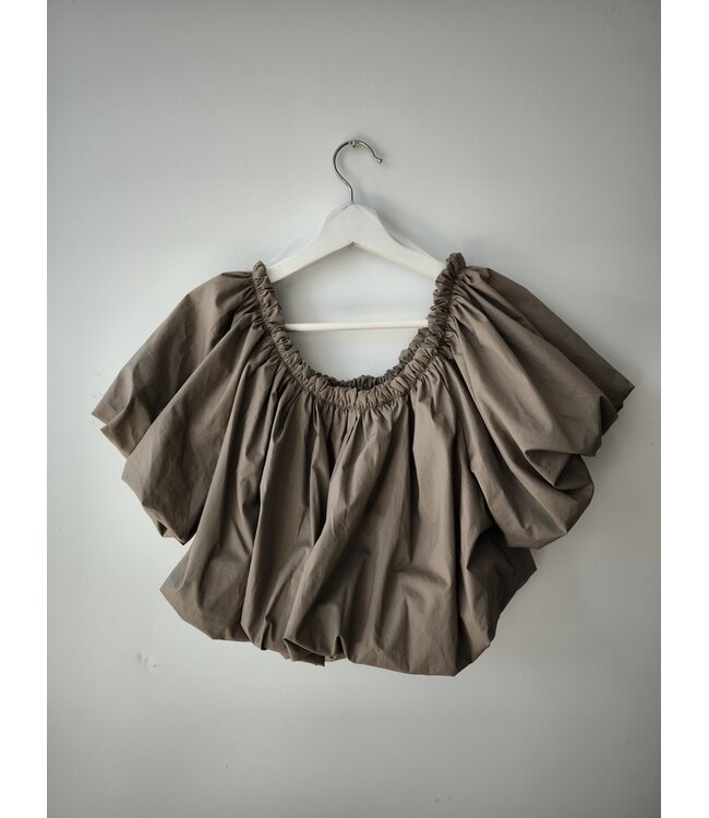 selectedbystijldepartment Top balloon cropped cotton SET, Taupe