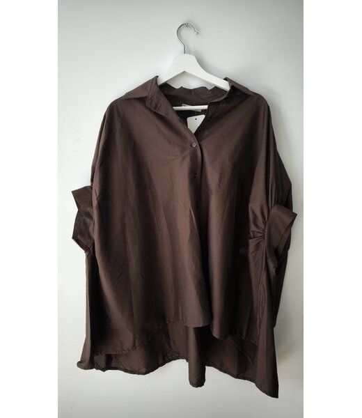 selectedbystijldepartment Blouse cotton wide long, Brown
