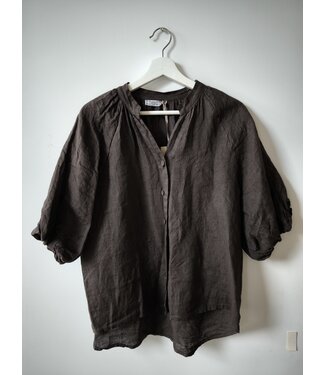 selectedbystijldepartment Blouse linnen three-quarter sleeve, Brown