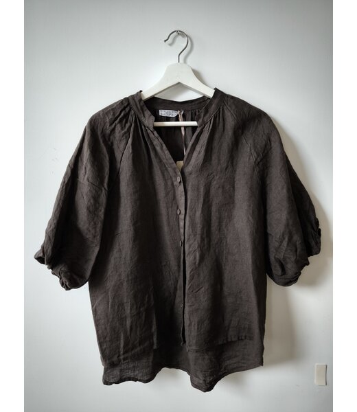selectedbystijldepartment Blouse linnen three-quarter sleeve, Brown
