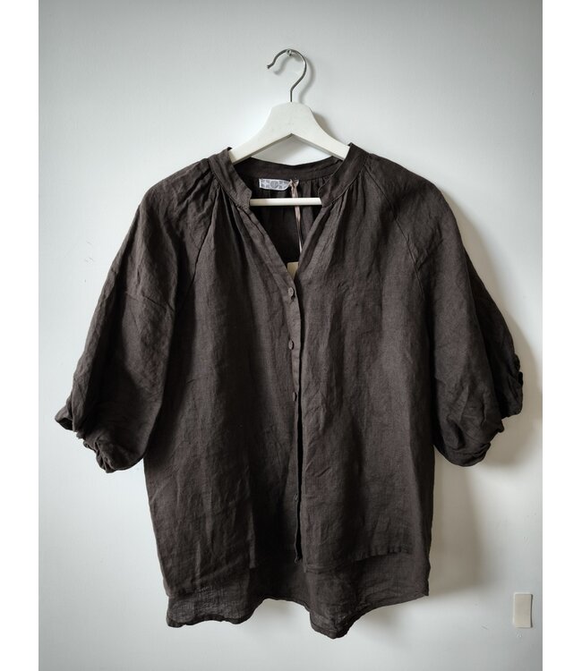 selectedbystijldepartment Blouse linnen three-quarter sleeve, Brown