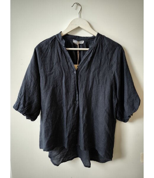 selectedbystijldepartment Blouse linnen three-quarter sleeve, Navy