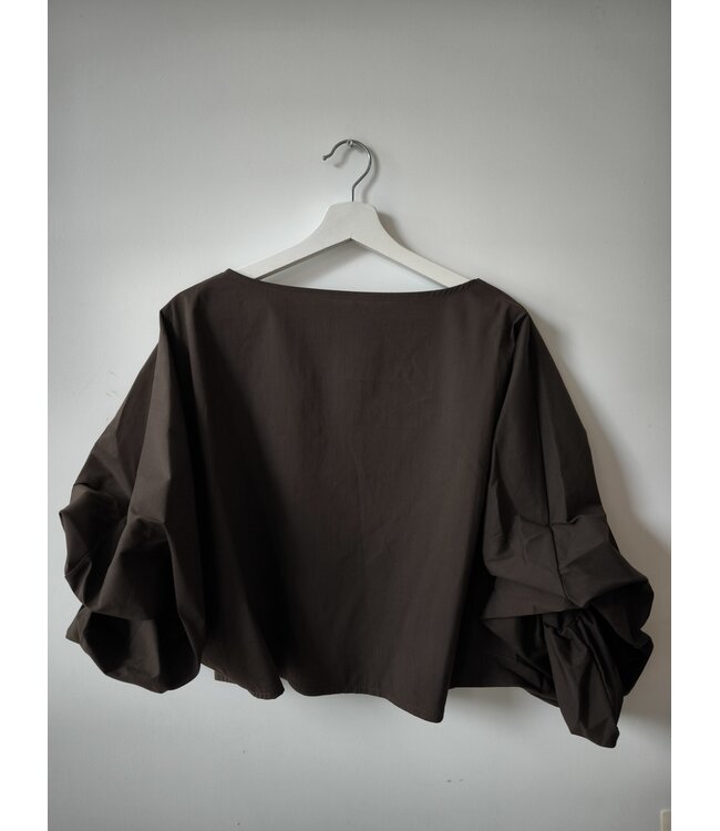 selectedbystijldepartment Blouse cotton balloon midi, Dark brown