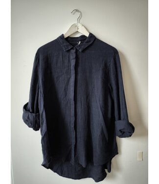 selectedbystijldepartment Blouse linnen midi button, Navy