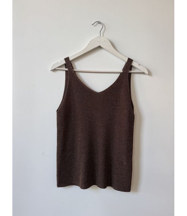 selectedbystijldepartment Singlet knitted lurex, Brown silver