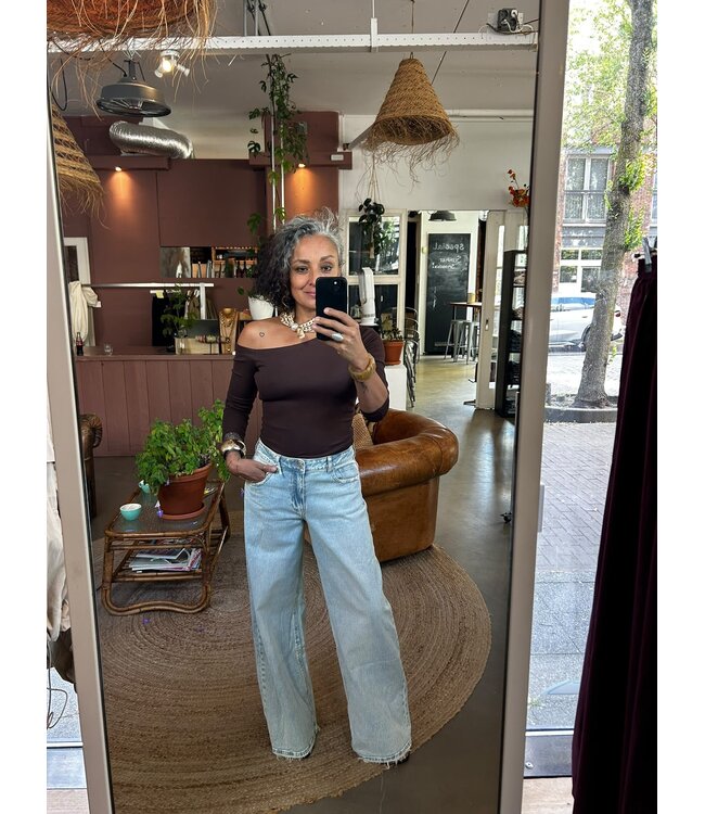 selectedbystijldepartment Longsleeve off shoulder, Brown