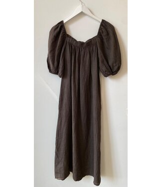 selectedbystijldepartment Dress linnen, dark brown ONE SIZE