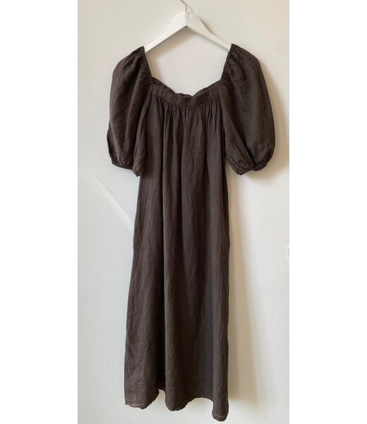 selectedbystijldepartment Dress linnen, dark brown ONE SIZE