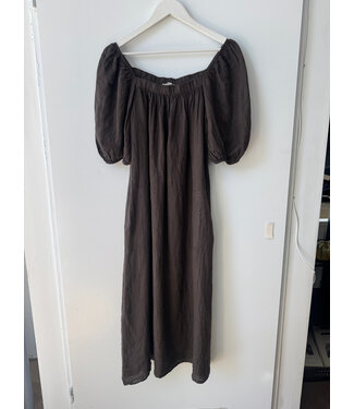 selectedbystijldepartment Dress linnen wide, Brown One Size