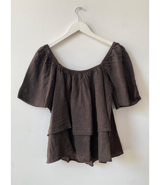 selectedbystijldepartment Top ruffle darkbrown