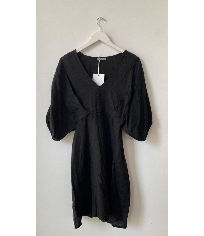 selectedbystijldepartment Dress short linnen elastic sleeve black