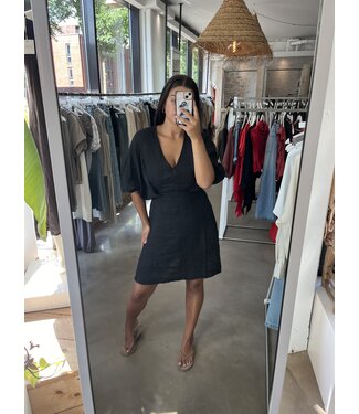 selectedbystijldepartment Dress short linnen elastic sleeve black