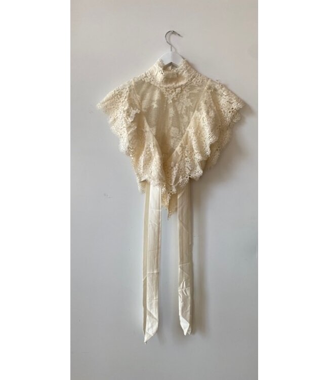 selectedbystijldepartment Top lace short sleeves, Beige