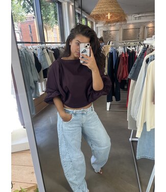 selectedbystijldepartment Blouse cotton balloon midi, Aubergine
