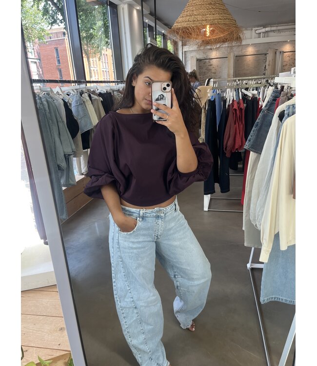 selectedbystijldepartment Blouse cotton balloon midi, Aubergine