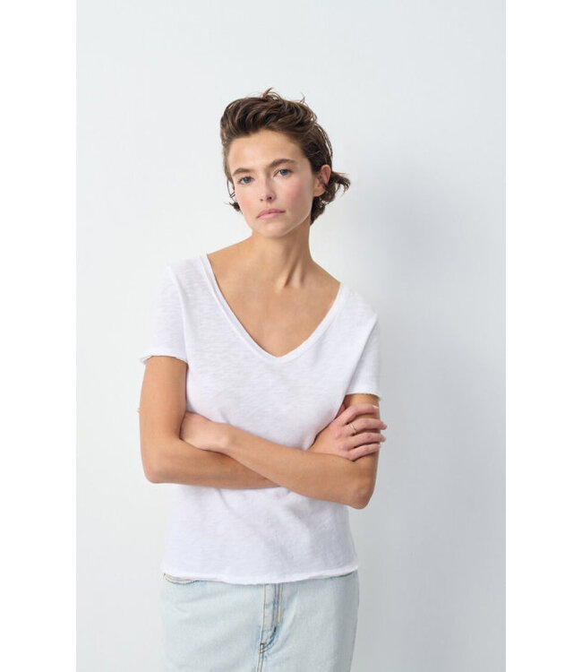 American Vintage T-shirt droit Col V, Blanc