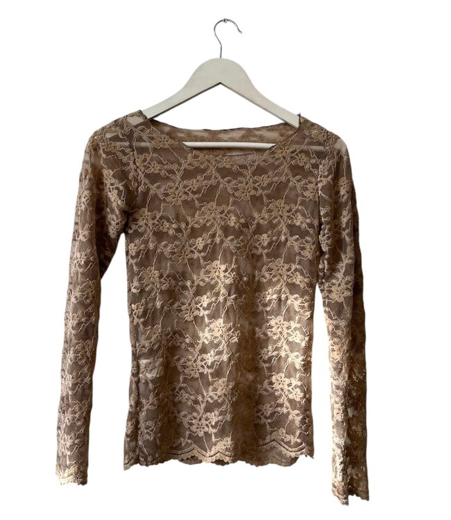 selectedbystijldepartment Top lace longsleeve, Taupe