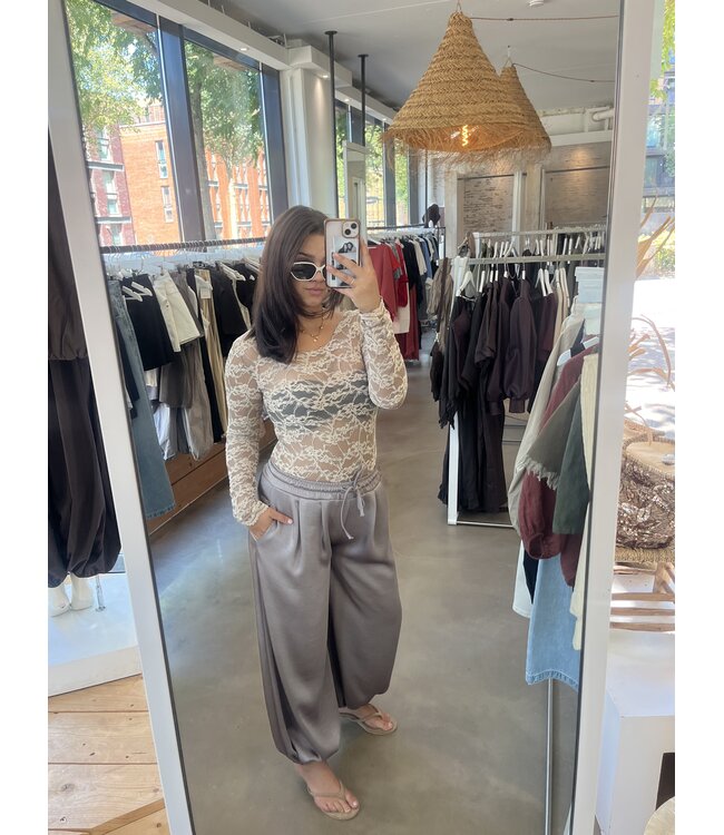 selectedbystijldepartment Top lace longsleeve, Taupe
