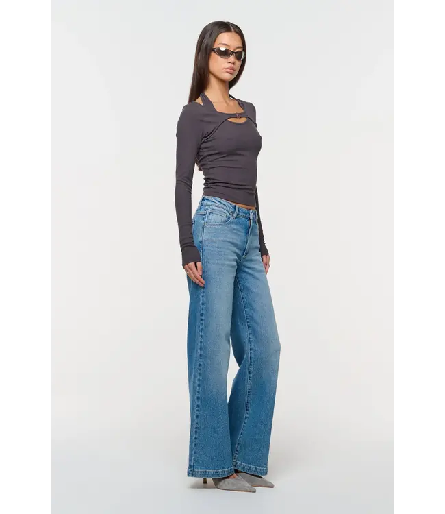 Abrand Jeans Mid Wide Maya, Blue Organic