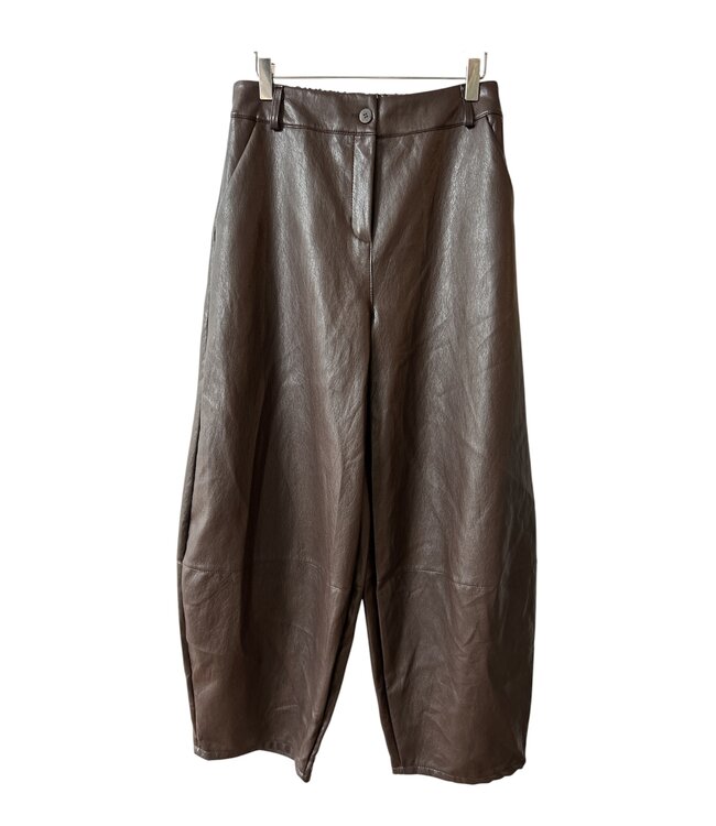 selectedbystijldepartment Pants Faux Leather Barrel, Dark Brown