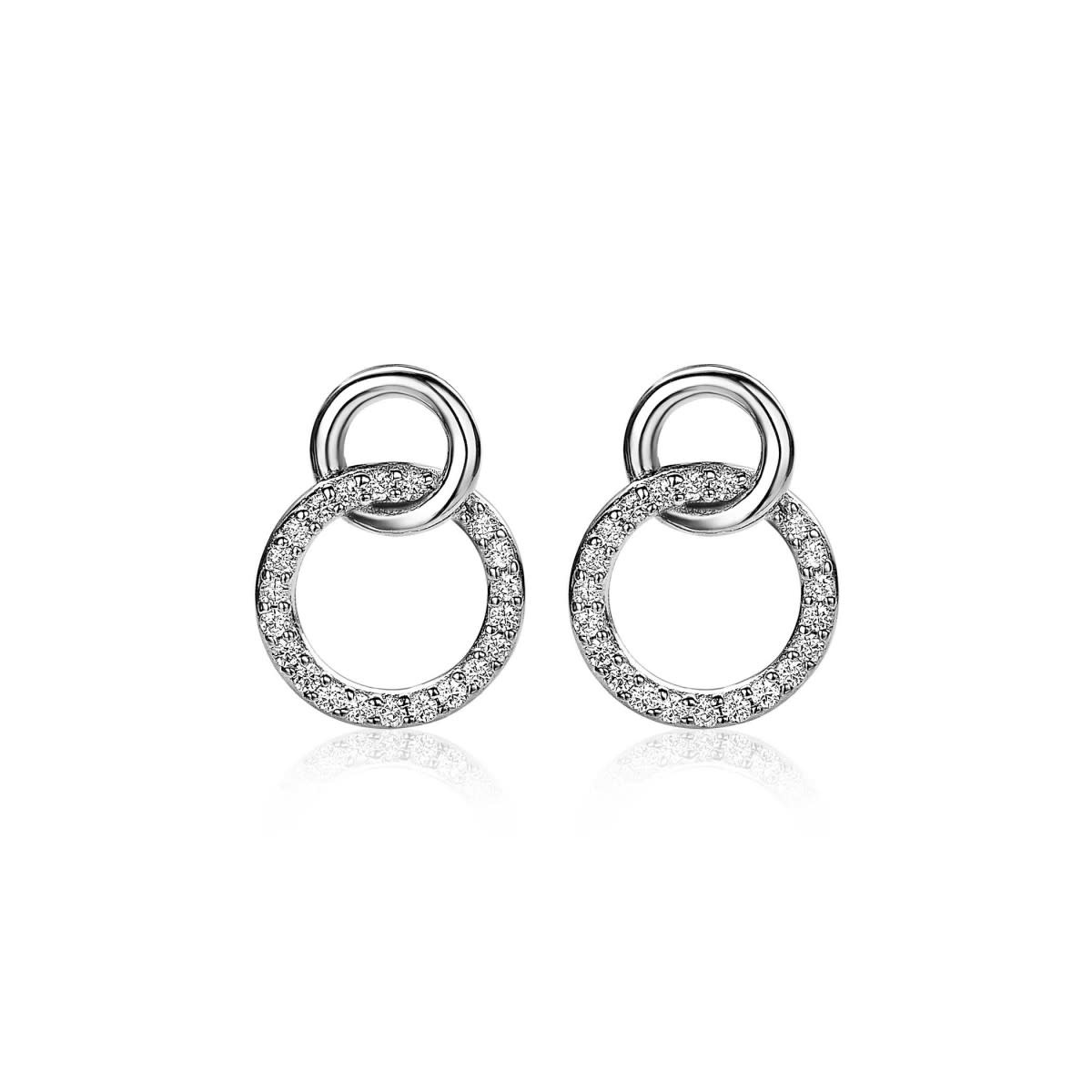 Zinzi Zilveren oorbellen - Verbonden Open Rondjes (CZ Wit) ZIO1782
