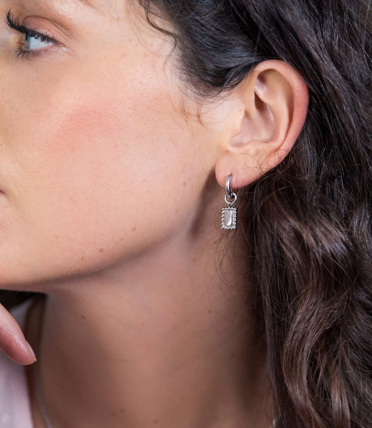 Zinzi Zilveren oorbedels - Rechthoek Bolletjesrand ZICH1976